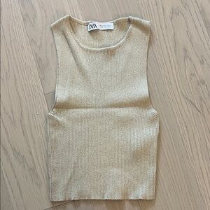 Unworn, size medium Zara gold stretch knit top